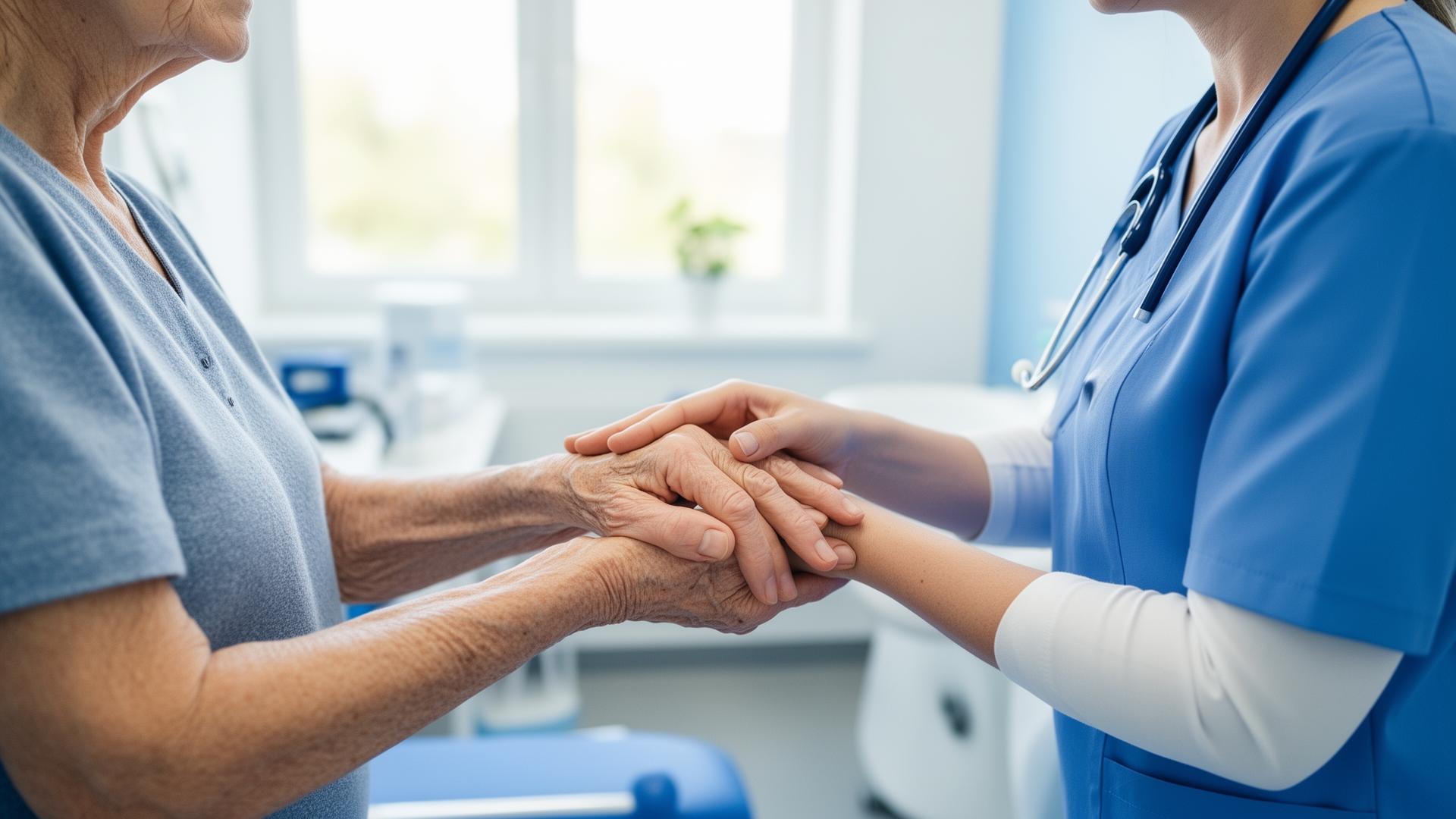Terapista occupazionale accompagna la mano di una paziente in seduta di neuroriabilitazione